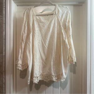 Soft Surroundings Ivory Floral Embroidered Blouse 2XL